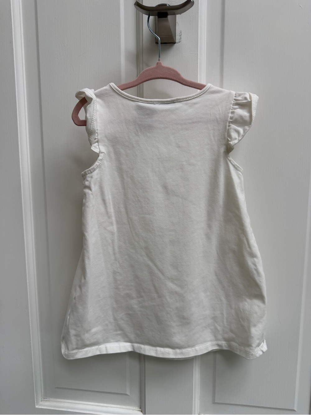 NWOT Aspen Kids XS 4 Off White Ruffle Short Sleeve Stretchy Blouse Shirt Top - Picture 4 of 4